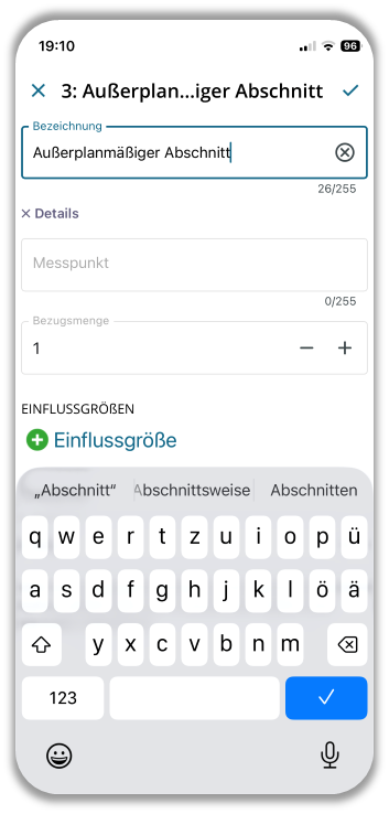Menü Neuer Abschnitt