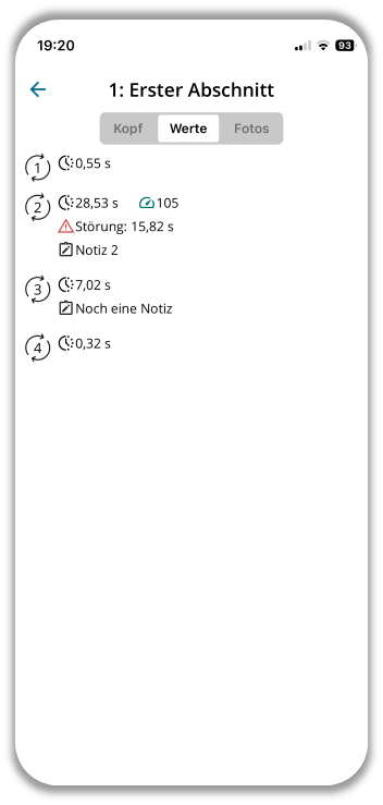 Tab Werte in einem geöffneten Abschnitt