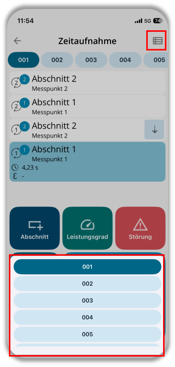 Wechsel durch Menü