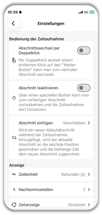 Bedienung der Zeitaufnahme