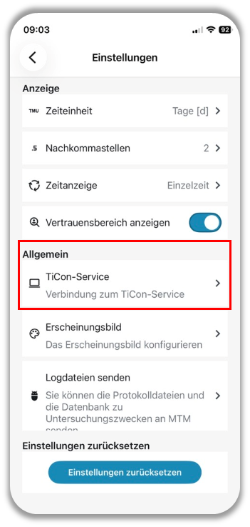TiCon Service Menü