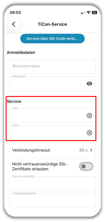 Eintragung von URL und Port