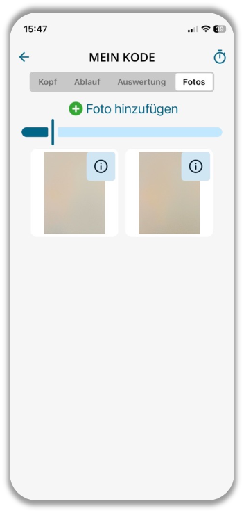 Foto Tab mit hinzugefügten Fotos