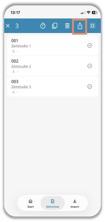 Export-Button in der Zeitstudie
