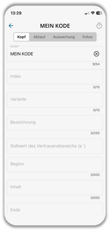 Kopftab einer Zeitstudie