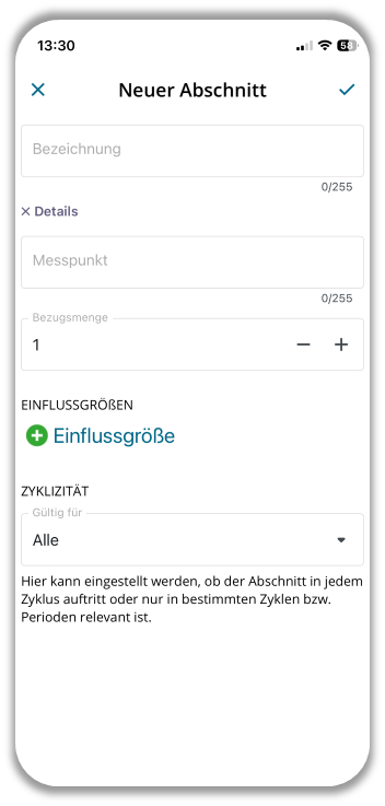 Menü Neuer Abschnitt